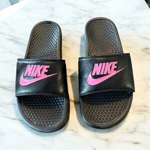 NIKE Women's sandals Flip Flops Slides Size 9 Benassi JDI Black Pink